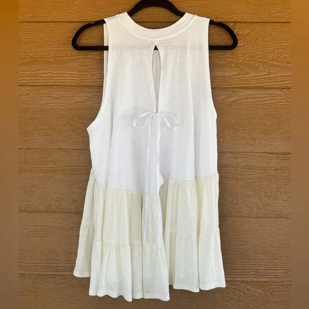 Free People NWT “Right on Time” Tiered Sleeveless Tank in Ivory Sz S